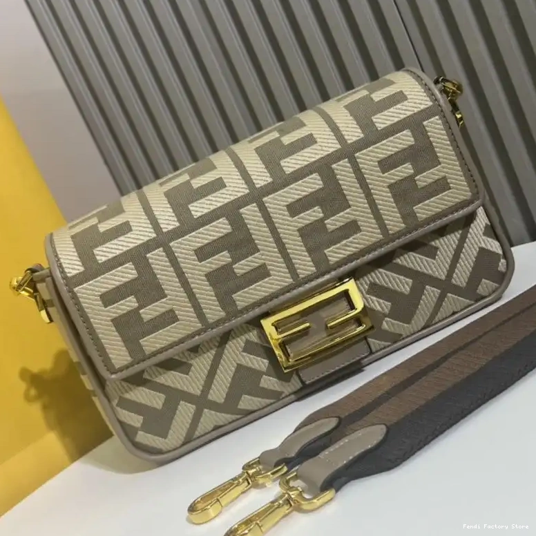 Cheap Grey FF Motif Bag In Medium Fendi Baguette Canvas 0504